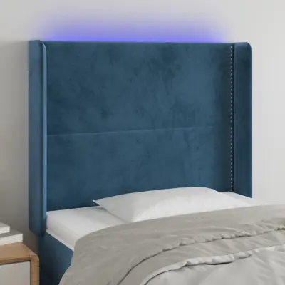 The Living Store LED posteljno vzglavje temno modro 83x16x118/128 cm žamet - LED Vzglavje
