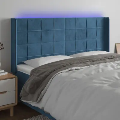The Living Store LED posteljno vzglavje temno modro 203x16x118/128 cm žamet - LED Vzglavje
