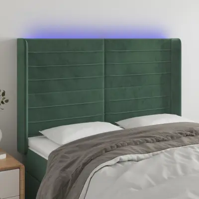 The Living Store LED posteljno vzglavje temno zeleno 147x16x118/128 cm žamet - LED Vzglavje
