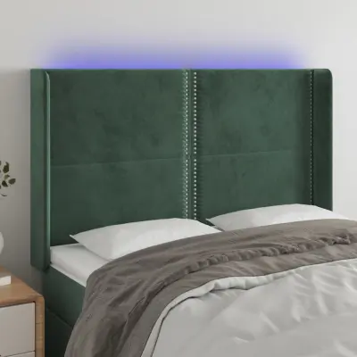The Living Store LED posteljno vzglavje temno zeleno 147x16x118/128 cm žamet - LED Vzglavje