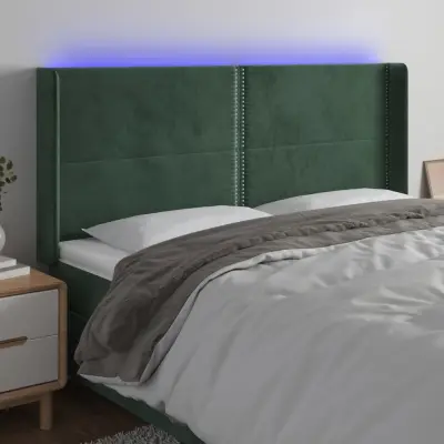 The Living Store LED posteljno vzglavje temno zeleno 203x16x118/128 cm žamet - LED Vzglavje