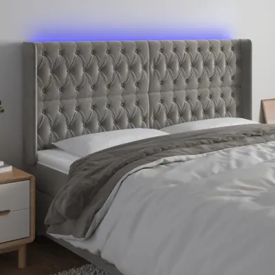 The Living Store LED posteljno vzglavje svetlo sivo 203x16x118/128 cm žamet - LED Vzglavje