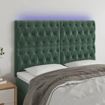 The Living Store LED posteljno vzglavje temno zeleno 144x7x118/128 cm žamet - LED Vzglavje