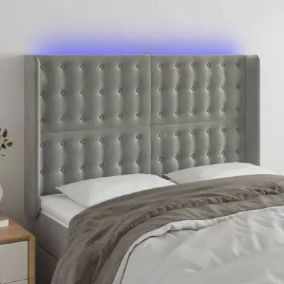 The Living Store LED posteljno vzglavje svetlo sivo 147x16x118/128 cm žamet - LED Vzglavje