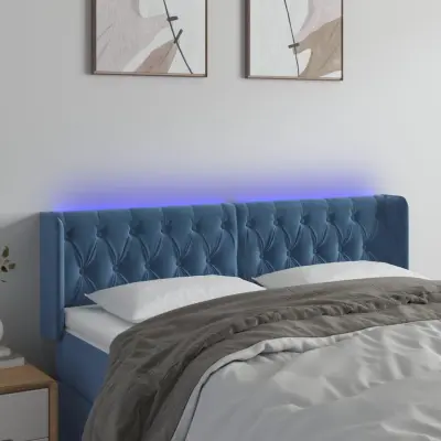 The Living Store LED posteljno vzglavje temno modro 163x16x78/88 cm žamet - LED Vzglavje