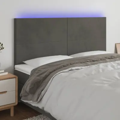 The Living Store LED posteljno vzglavje temno sivo 180x5x118/128 cm žamet - LED Vzglavje