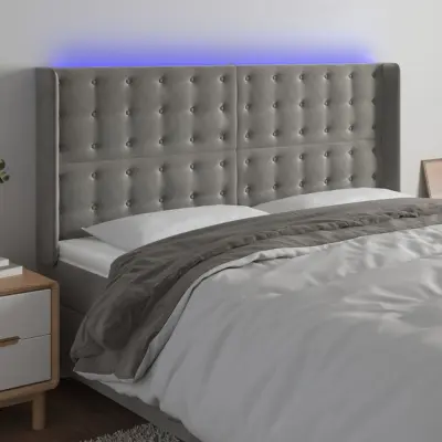 The Living Store LED posteljno vzglavje svetlo sivo 163x16x118/128 cm žamet - LED Vzglavje