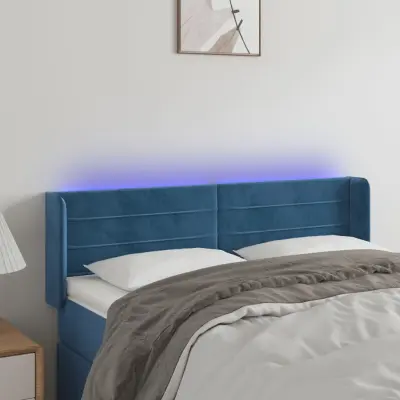 The Living Store LED posteljno vzglavje temno modro 147x16x78/88 cm žamet - LED Vzglavje