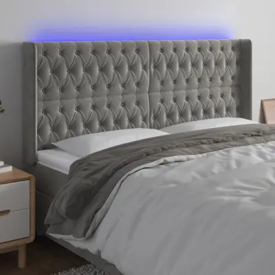 The Living Store LED posteljno vzglavje svetlo sivo 183x16x118/128 cm žamet - LED Vzglavje