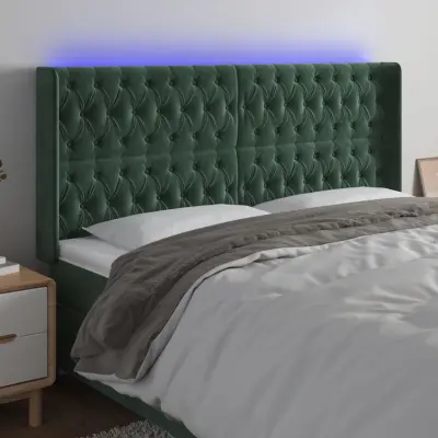 The Living Store LED posteljno vzglavje temno zeleno 183x16x118/128 cm žamet - LED Vzglavje