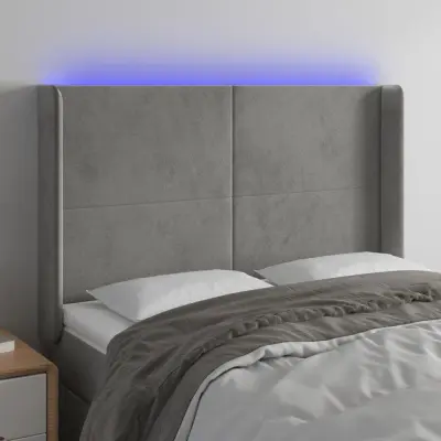 The Living Store LED posteljno vzglavje svetlo sivo 147x16x118/128 cm žamet - LED Vzglavje