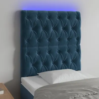 The Living Store LED posteljno vzglavje temno modro 80x7x118/128 cm žamet - LED Vzglavje