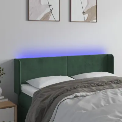 The Living Store LED posteljno vzglavje temno zeleno 147x16x78/88 cm žamet - LED Vzglavje