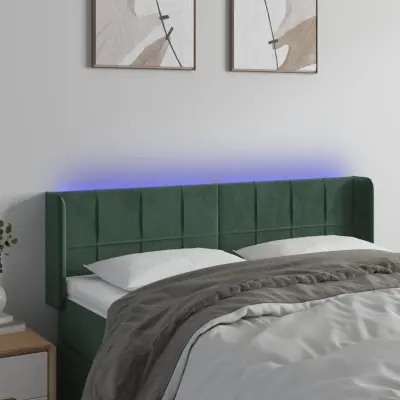 The Living Store LED posteljno vzglavje temno zeleno 147x16x78/88 cm žamet - LED Vzglavje