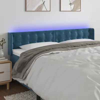 The Living Store LED posteljno vzglavje temno modro 203x16x78/88 cm žamet - LED Vzglavje