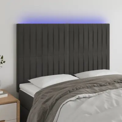 The Living Store LED posteljno vzglavje temno sivo 144x5x118/128 cm žamet - LED Vzglavje
