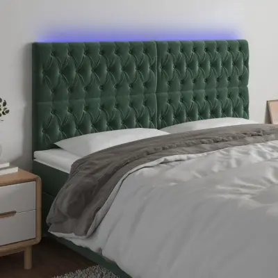 The Living Store LED posteljno vzglavje temno zeleno 180x7x118/128 cm žamet - LED Vzglavje
