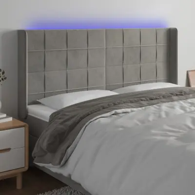 The Living Store LED posteljno vzglavje svetlo sivo 163x16x118/128 cm žamet - LED Vzglavje