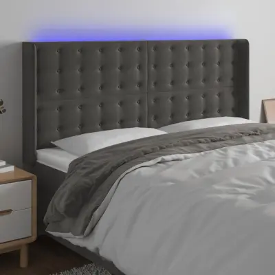 The Living Store LED posteljno vzglavje temno sivo 183x16x118/128 cm žamet - LED Vzglavje