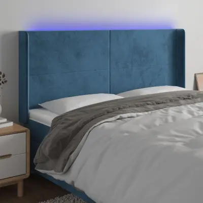 The Living Store LED posteljno vzglavje temno modro 203x16x118/128 cm žamet - LED Vzglavje