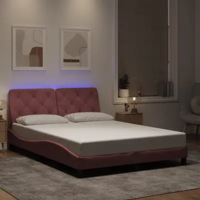 The Living Store Posteljni okvir z LED lučkami roza 120x200 cm žamet - Posteljni Okvir