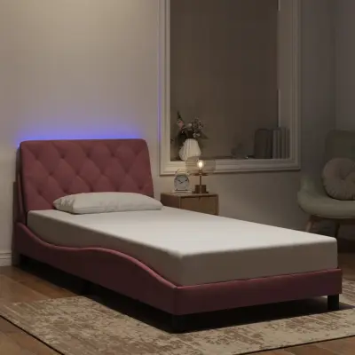 The Living Store Posteljni okvir z LED lučkami roza 100x200 cm žamet - Posteljni Okvir