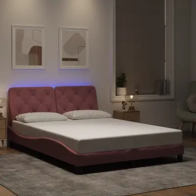 The Living Store Posteljni okvir z LED lučkami roza 140x200 cm žamet - Posteljni Okvir