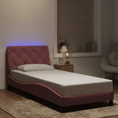 The Living Store Posteljni okvir z LED lučkami roza 90x200 cm žamet - Posteljni Okvir