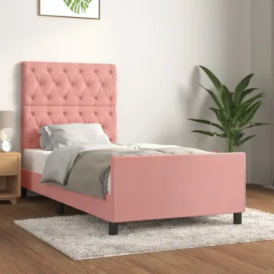 The Living Store Posteljni okvir z vzglavjem roza 80x200 cm žamet - Posteljni Okvir Z Vzglavjem