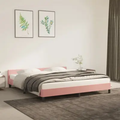 The Living Store Posteljni okvir z vzglavjem brez vzmetnice roza 180x200cm žamet - Posteljni Okvir Z Vzglavjem