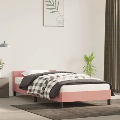 The Living Store Posteljni okvir z vzglavjem brez vzmetnice roza 90x200 cm žamet - Posteljni Okvir Z Vzglavjem