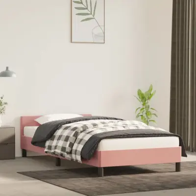 The Living Store Posteljni okvir z vzglavjem brez vzmetnice roza 80x200 cm žamet - Posteljni Okvir Z Vzglavjem