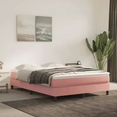 The Living Store Posteljni okvir roza 140x200 cm žamet - Box Spring Posteljni Okvir