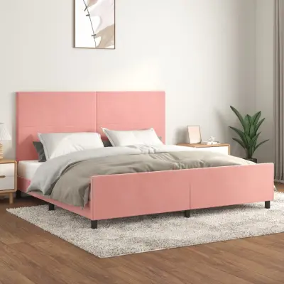The Living Store Posteljni okvir z vzglavjem roza 200x200 cm žamet - Posteljni Okvir Z Vzglavjem