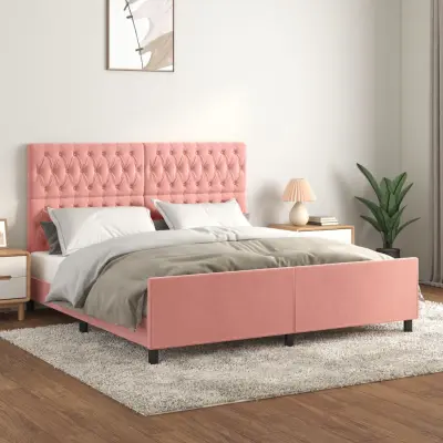 The Living Store Posteljni okvir z vzglavjem roza 180x200 cm žamet - Posteljni Okvir Z Vzglavjem