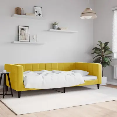The Living Store Raztegljiva postelja rumena 100x200 cm žamet - Raztegljiv Kavč