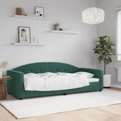 The Living Store Raztegljiva postelja temno zelena 90x200 cm žamet - Raztegljiv Kavč