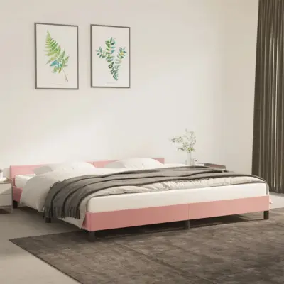 The Living Store Posteljni okvir z vzglavjem brez vzmetnice roza 200x200cm žamet - Posteljni Okvir Z Vzglavjem