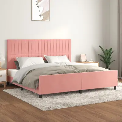 The Living Store Posteljni okvir z vzglavjem roza 200x200 cm žamet - Posteljni Okvir Z Vzglavjem