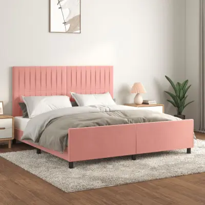 The Living Store Posteljni okvir z vzglavjem roza 180x200 cm žamet - Posteljni Okvir Z Vzglavjem