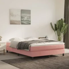 The Living Store Posteljni okvir roza 140x190 cm žamet - Box Spring Posteljni Okvir