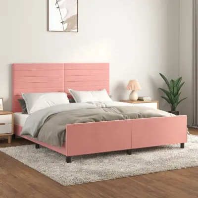 The Living Store Posteljni okvir z vzglavjem roza 180x200 cm žamet - Posteljni Okvir Z Vzglavjem