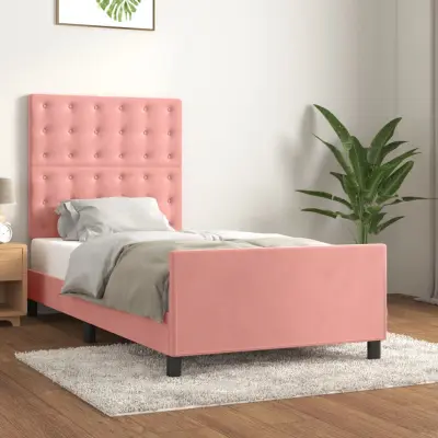 The Living Store Posteljni okvir z vzglavjem roza 80x200 cm žamet - Posteljni Okvir Z Vzglavjem