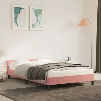 The Living Store Posteljni okvir z vzglavjem brez vzmetnice roza 120x200cm žamet - Posteljni Okvir Z Vzglavjem