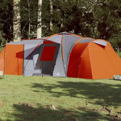 The Living Store Družinski šotor za 12 oseb siv in oranžen vodoodporen - Družinski Šotor