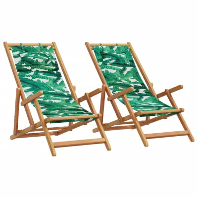 The Living Store Zložljivi stoli za plažo 2 kosa blago s potiskom listja les - Stol Za Plažo