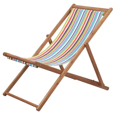 The Living Store Zložljiv stol za na plažo blago in lesen okvir večbarven - Stol Za Na Plažo