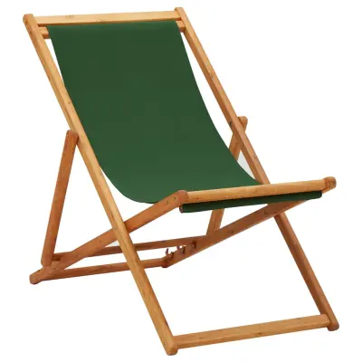 The Living Store Zložljiv stol za na plažo evkaliptusov les in zeleno blago - Stol Za Na Plažo
