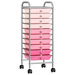 The Living Store Premični voziček z 10 predali ombre roza plastika - Voziček Za Shranjevanje