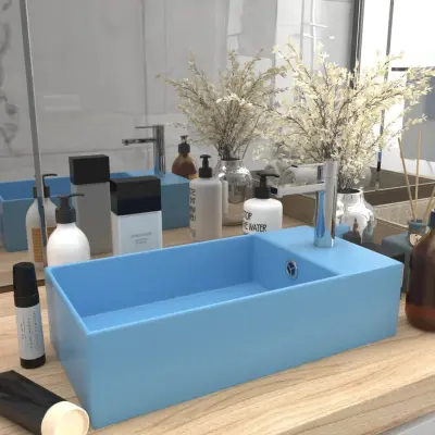 The Living Store Kopalniški umivalnik za luknjo keramičen svetlo moder - Kopalniški Umivalnik